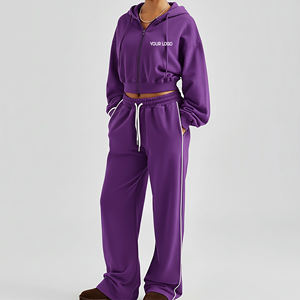 Conjuntos Deportivos de Color Sólido Estilo Hip Hop Hechos a Medida, Gran Venta, para Mujer, 100% Algodón, Transpirable, 2 Piezas, con Cremallera - Product Image 1