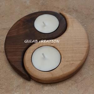 Portavelas de madera Yin Yang hecho a mano, decoración de Feng Shui de madera rústica de doble tono para meditación, regalos, ambiente del hogar - Product Image 6