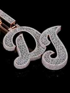 Colgante de Hip Hop con Inicial de Letra DJ con Incrustaciones de Diamantes, Corte Baguette de Moissanita, Plata 925, Joyería Fina para Fiestas, Colgantes y Dijes - Product Image 5