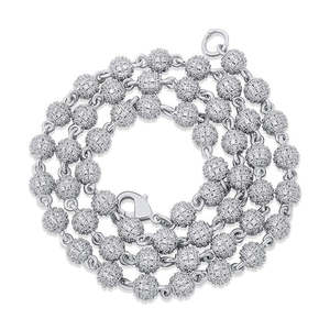 Collier chaîne à billes vintage en or massif 14K (blanc/jaune/rose) avec moissanite taille brillant glacée 15g TISHYA DIAMOND Anniversaire - Product Image 2
