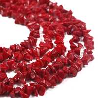 Perles en forme de copeaux de corail rouge, forme irrégulière, 4-5 mm, perles de pierres précieuses en forme de pépites non taillées pour la fabrication de bijoux, en provenance d'Inde, 34 pouces