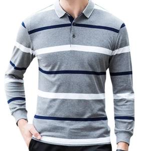 Men's Casual Striped Knit <b>Golf</b> <b>Shirt</b> 100% Cotton 280 Grams Fabric Weight Yarn Dyed Technique with <b>Long</b> <b>Sleeves</b> - Product Image 1