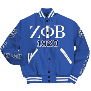 Zeta Phi Beta 1920 Sorority Founders Style Blue White Varsity Letterman Jacket ZPB Greek Life Chenille Patch Gear - Product Image 4