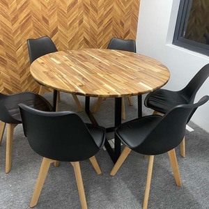 Mesa de Conferencia Redonda Estilo Industrial Atlas con Tablero de Madera de Acacia y Patas de Hierro con Recubrimiento en Polvo (BH68007) - Product Image 6