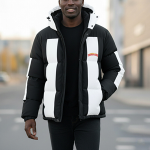 2025 nouveau arrivé Hip Hop Style couleur bloc à capuche doudoune pour homme vêtements d'hiver grande taille léger hommes bulle veste - Product Image 1