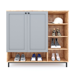 Zapatero Moderno de Bambú de 5 Niveles con Puertas, Estructura de Madera de Caucho y Patas de Hierro, 120x35x110cm, Mueble para el Hogar KG68028 - Product Image 5