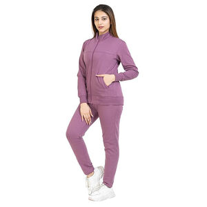 ชุดวอร์มลำลองสำหรับผู้หญิง ผ้าฟลีซสำหรับฤดูหนาว คอปกผูกโบว์ ทรงปกติ ซิปแบบเรียบ กระเป๋าเฉียงสองด้าน ปักลายกระดุม ชุดเดียว - Product Image 4