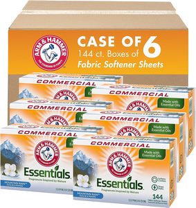 Arm & Hammer Essentials <b>Fabric</b> <b>Softener</b> Dryer <b>Sheets</b>, Mountain Rain, 144 <b>Sheets</b>/Pack, 6 Packs/Carton (3320000102) - Product Image 1