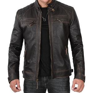 Vente en gros Manteaux en cuir de motard zippés OEM Nouvelle veste en cuir décontractée Boomber Veste coupe-vent en peau de mouton personnalisée à fermeture éclair pour hommes - Product Image 2