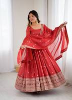 Conjunto de Vestido y Dupatta para Mujer, Premium, Puro, Crujiente, Sólido, Hasta el Tobillo, Sin Arrugas, de Secado Rápido, Elástico, Reversible, para Fiesta o Boda
