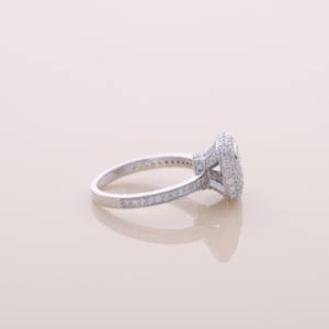 IGI Certified Round Halo Pave Diamond Engagement-Wedding Ring in <b>Solid</b> 925 Sterling <b>Silver</b> - Product Image 4