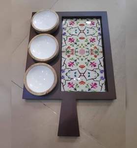 Elegantes bandejas Meena para servicio de cocina Boda Comedor Bandeja de servicio de madera real con impresión de logotipo Perfecto para exhibir y servir - Product Image 2