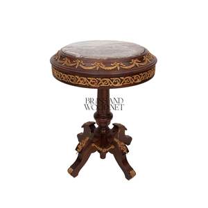 Table d'appoint ronde de luxe avec plateau en marbre naturel et accents en laiton doré orné, piétement en bois sculpté à la main pour un décor classique - Product Image 2