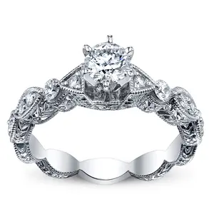 여자 18k 및 14k 금 결혼 반지 세트 커플 약속 약혼 다이아몬드 꽃 솔리테어
