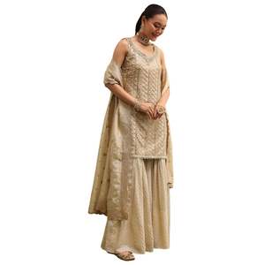 Ivoire brodé Georgette Kurta Sharara ensemble élégant tenue de fête femmes mariage et tenue ethnique festive - Product Image 1