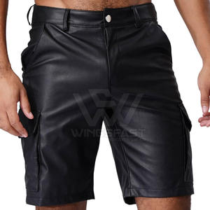 Pantalones cortos de cuero para hombre con contraste de Color a precio barato, pantalones cortos de cuero cómodos de alta calidad para hombre - Product Image 5