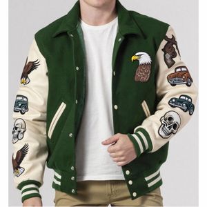College Baseball jacket for men High Quality Vintage Varsity Jacket in Leather Long Length with Personalized Chenille Logos - Product Image 1