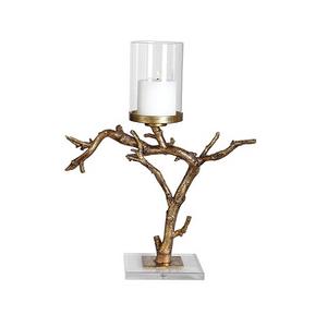 Porte-bougie en aluminium et acrylique avec cheminée en verre, couleur or de haute qualité, décoration de mariage et de maison - Product Image 1