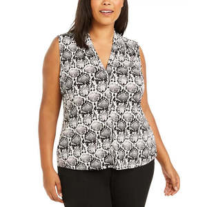 Top senza maniche con scollo a V da donna Calvin Klein, taglia plus, in tessuto stampato color antracite, taglia 1X - Product Image 1