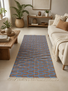 Alfombra Kilim de Algodón Hecha a Mano, Moderna, con Diseño de Chevron Entrelazado, con Flecos, para Dormitorio o Pasillo - Product Image 2