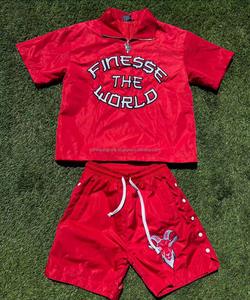 Ensemble de survêtement décontracté imprimé en deux pièces pour hommes, veste coupe-vent et short, survêtement en coton personnalisé - Product Image 4