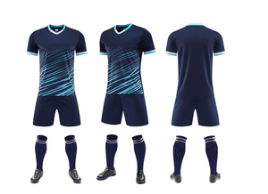 Camiseta de fútbol Lisa sublimada personalizada para hombre, blanca y azul con combinación camiseta de fútbol, uniforme - Product Image 4