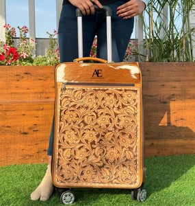 New Handmade Western Tooled Cowhide Leather Luggage Bags Hot Sale Genuine Leather <b>Trolley</b> Bags Unisex Big Size Travel Suitcases - Product Image 4