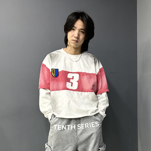 เสื้อยืดปักลายเฮฟวีเวตสำหรับผู้ชายเสื้อยืดแขนสองชั้นพิมพ์ลายปัก - Product Image 5