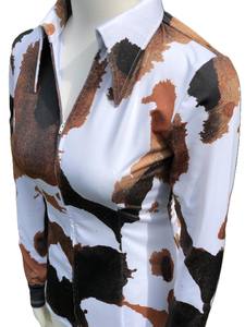 Vaquera hecha a mano Western Show Shirt Tela elástica de cintura alta con estampado de océano - Product Image 4