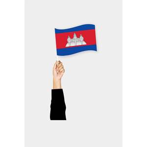 Drapeau portable personnalisé du Cambodge - 3x5 pieds, impression numérique, fanion, mât en fibre de verre, matériau polyester - Product Image 1