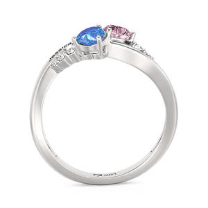 Bague personnalisée Jeulia à double cœur avec pierre de naissance et gravure, plaquée rhodium ou or rose - Product Image 3