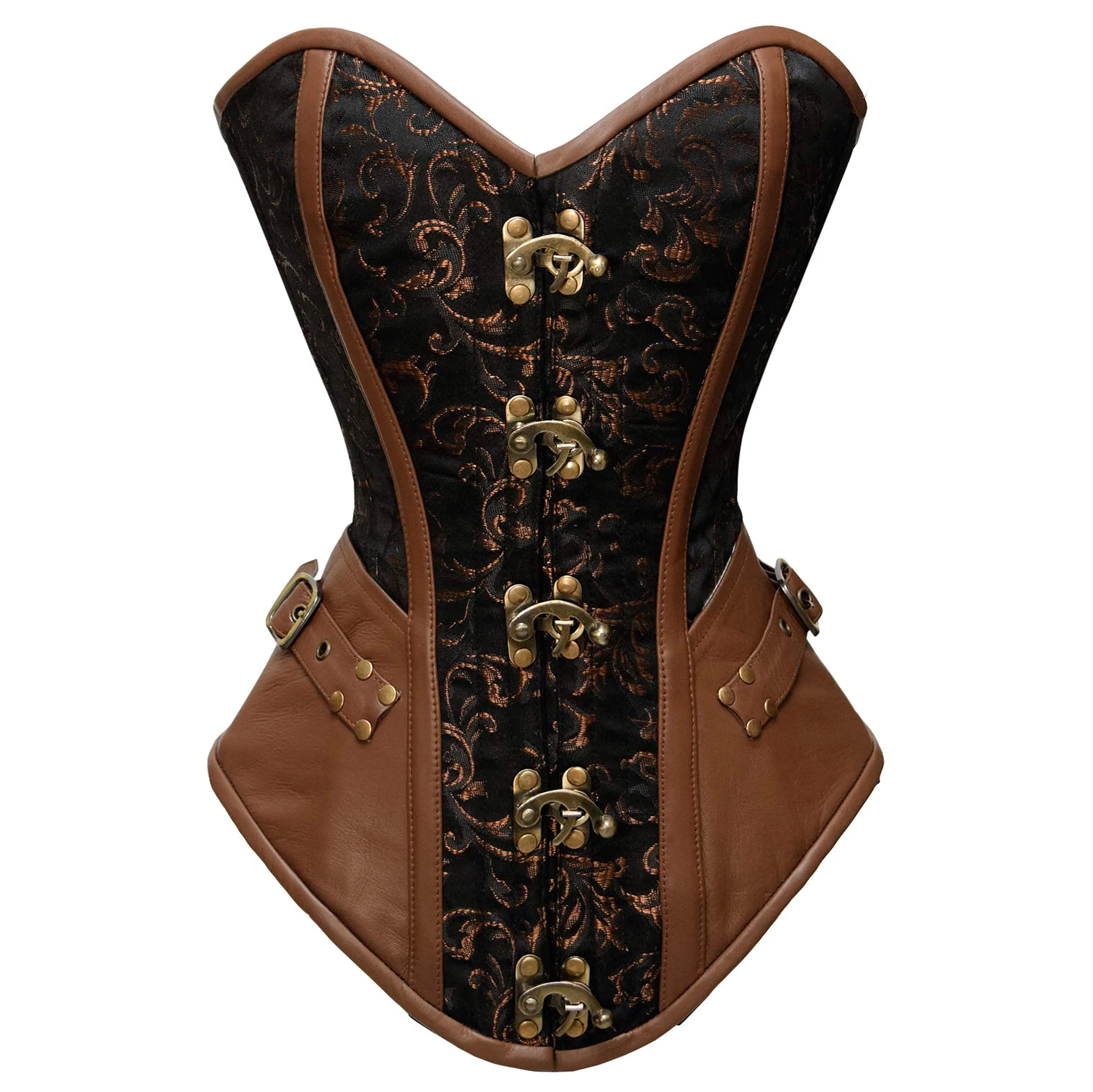 Overbust Women's 5 Hook Corset Black Brown Top Bustier Corsets Slimming Gothic Genuine Leather Corsets