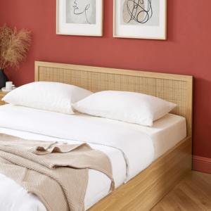 เตียงนอนพร้อมหัวเตียงหวาย2ลิ้นชักด้านหน้าขนาดใหญ่โครงเตียงเตียงเตียงเตียงขนาดเต็มตามสั่งสีธรรมชาติ - Product Image 6