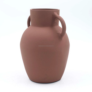 Jarrón con mango de doble anillo de terracota de aluminio fundido y hierro, de botella de flores para diseño elegante decoración del hogar, sala de estar y comedor - Product Image 1