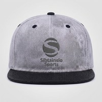 Casquette Snapback en daim gris personnalisée avec visière plate noire, logo brodé de qualité supérieure, casquette de baseball streetwear, casquette ajustable hip hop
