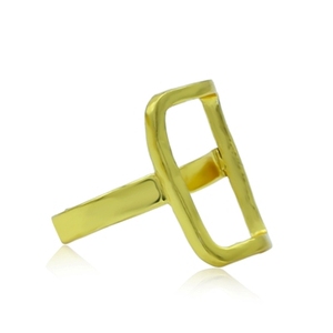 Bague Vintage en Laiton Plaqué Or 18K avec Pierre Précieuse, Incrustation Géométrique Tendance et Technologie à Griffes, Cadeau Unisexe - Product Image 2