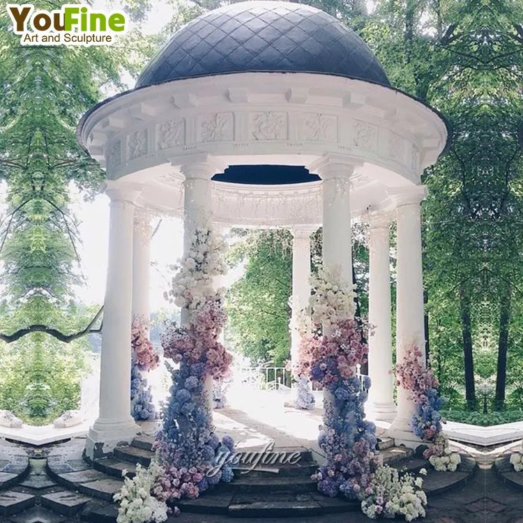 Modern açık bahçe düğün dekoratif beyaz taş Pavilion satılık mermer yuvarlak Gazebo