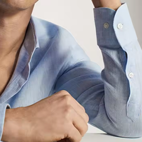 Chemise habillée décontractée pour homme, bleu clair, 100 % coton Oxford, col en V, manches longues, coupe classique, unie, infroissable, sans repassage
