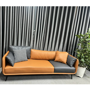 Contemporary 3-Seat Square <b>Sofa</b> with Genuine Leather Upholstery Faux Leather Cushions Iron Legs (SFB68058) - Product Image 6