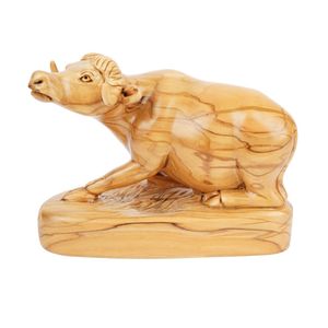 Sculpture d'âne en bois d'olivier sculptée à la main, 18 cm, figurine de taureau en bois faite à la main, animal de la Nativité, vente en gros de Bethléem - Product Image 2