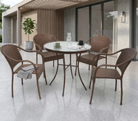Ensemble de table à manger en rotin tressé pour l'extérieur, 5 pièces, table de jardin avec plateau en verre, 4 chaises