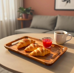 Plateau de service en bois écologique de couleur personnalisée, poignées polies, forme rectangulaire, pour un usage moderne et luxueux lors de mariages - Product Image 1