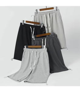 Pantalones cortos de sudor de lana de algodón 100% para hombre, cómodos, transpirables, elegantes, para entrenamiento y pantalones cortos informales, con bolsillos con cordón, patrón sólido - Product Image 6