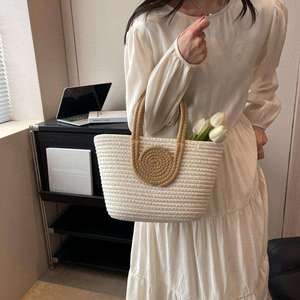 New Style Woven Tote Bag High-End Simple Handbag Straw Cotton Yarn Woven Open Closure Versatile Women's Bag - Product Image 2