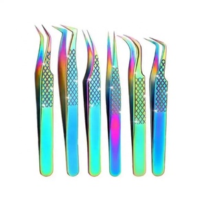 Ensemble de pinces à cils professionnelles en acier inoxydable recouvert de titane arc-en-ciel, 6 pièces, kit d'extension de cils pour usage esthétique - Product Image 1