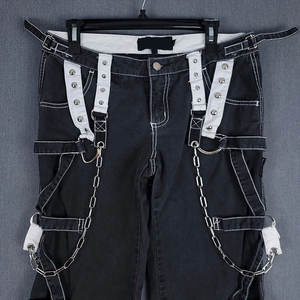 Women's Black <b>White</b> Contrast Chains Pants Wide Leg <b>Baggy</b> Gothic Punk <b>Trousers</b> 2026 - Product Image 2