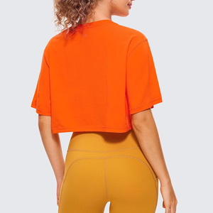 100% coton femmes couleur Orange haut court T-Shirts t-shirts courts de haute qualité pour Fitness décontracté dames hauts courts - Product Image 3