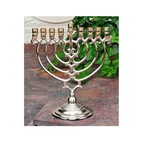 Chandelier Menorah à 9 branches en aluminium de luxe plaqué nickel pour les fêtes, design classique traditionnel, décoration d'intérieur - Product Image 2
