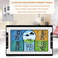 Estación Meteorológica Digital Inalámbrica con Reloj, Termómetro Interior y Exterior, Higrómetro, Barómetro, Pronóstico con Sensor de 3 Canales