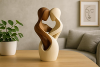 Sculpture de cœur en bois poli Art Déco, faite à la main, durable, écologique et de haute qualité, pour la Saint-Valentin, décoration de table contemporaine
